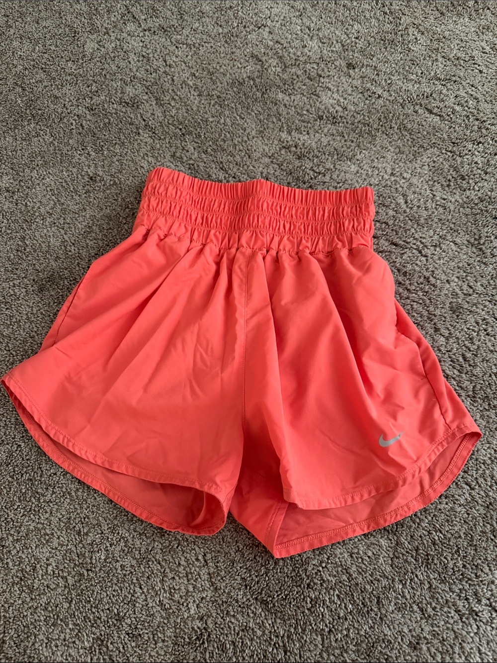 Nike Women's Coral-Peach Smocked Waist Athletic Shorts
